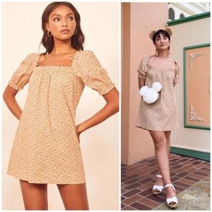 REFORMATION Vivi Ditsy Floral Print Puff Sleeve Mini Babydoll Dress in Siesta